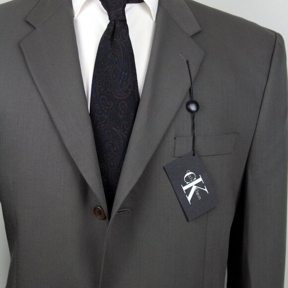 Calvin Klein Blazer 44R Wool Gray 3-Button cK Logo Made in Canada Vintage - Picture 2 of 10